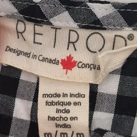 Retro Gingham Puff Sleeve Peplum Blouse Black White Size M - Picture 9 of 10